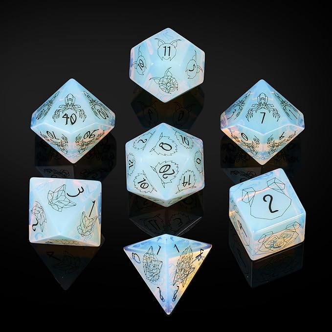 UDIXI Opal Stone DND Dice Set, 7PCS Gemstone Dice Stone Dice Set D&D with Gift Case for Dungeons and Dragons Table Games (Beast Pattern)