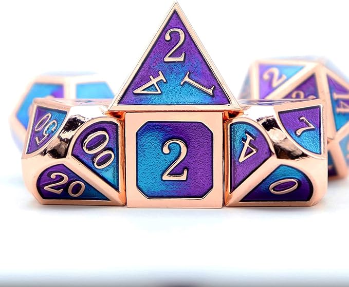 Haxtec Metal DND Dice Set D&D Gifts 7PCS Copper Blue Teal Purple Polyhedral RPG Dice D20 D12 D10 D8 D6 D4 for Dungeons and Dragons TTRPG Games-Mermaid