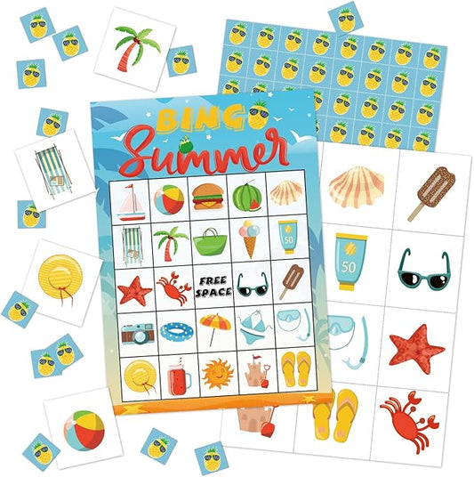 Summer Bingo Cards Summer Party Games Cards for Pool Birthday Beach Party Favors Supplies Decorations 24 Players Bingo Game - JK0109