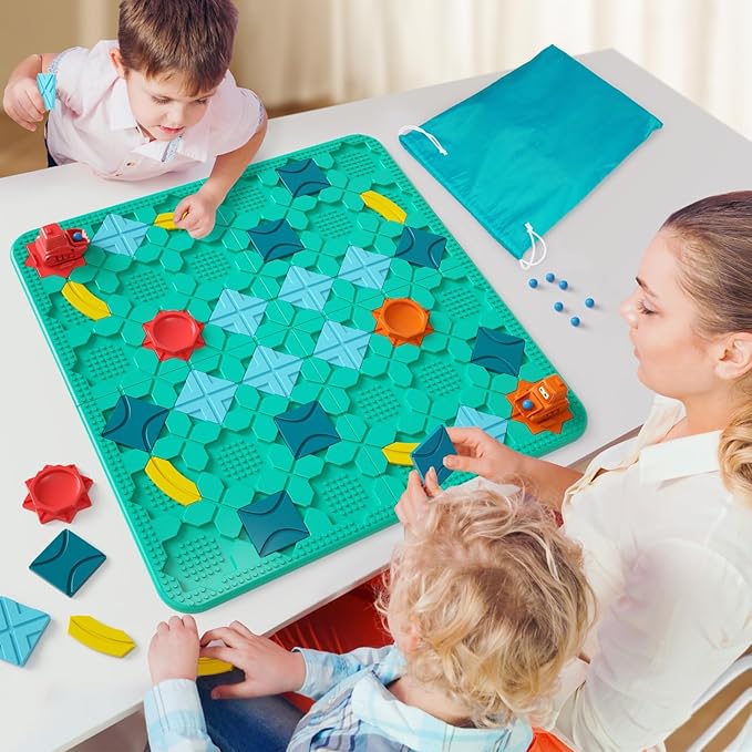 Logical Road Builder, Large Stem Games Board Game for 4 5 6 7 Years, Montessori Toys for 3+ Year Old, Maze Racer Gifts for Kids 4-8 Years Old