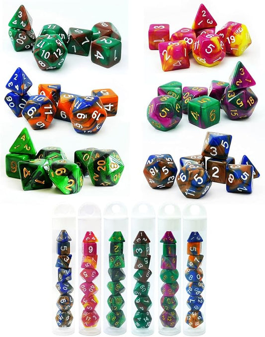 Bescon Mini Two Tone Polyhedral RPG Dice Set 10MM, Small Dice Set D4-D20 in Tube, 6 New Assorted Colored of 42pcs