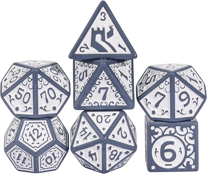 7-Die DND Dice Set New Pattern Polyhedral Dice Set with Leather Bag D&D Dice Set for Dungeons and Dragons RPG MTG Table Games(Blue White)