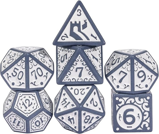 7-Die DND Dice Set New Pattern Polyhedral Dice Set with Leather Bag D&D Dice Set for Dungeons and Dragons RPG MTG Table Games(Blue White)