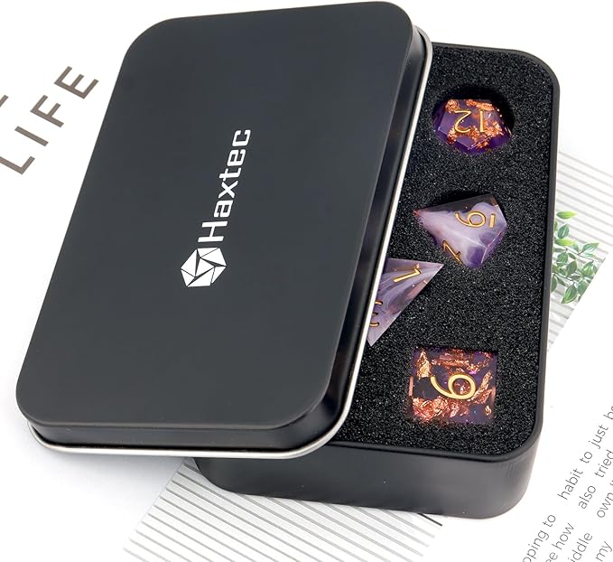 Haxtec DND Dice Set Sharp Edge Resin Dice Set with Dice Case, D and D Dice, Polyhedral D&D Dice Set for Dungeons and Dragons TTRPGs DND Gift