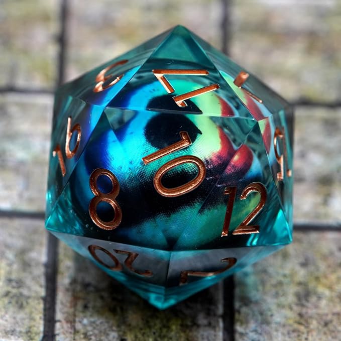 Dungeons and Dragons DND Dice D20, Moving Eyeball Liquid Core Dice Set D&D 33MM Oversized D20 Single Sharp Edge Resin dice with Gift Case, Polyhedral Dice for Role Playing Game