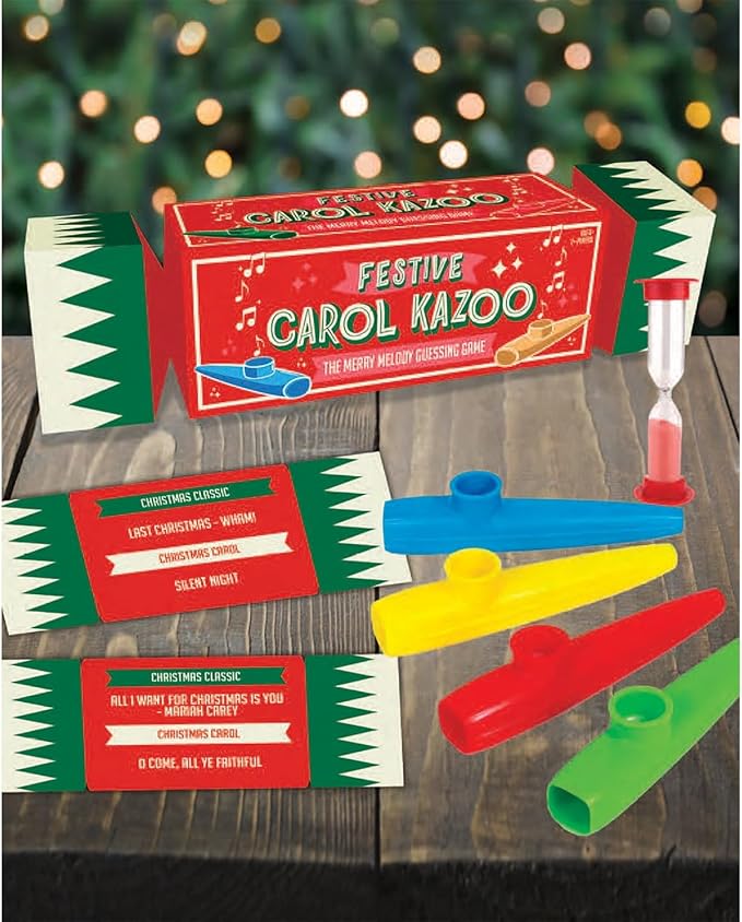Gift Republic Festive Carol Kazoo Game - Fun Christmas Party Game for Family & Friends, Includes 4 Kazoos & Christmas Songs, Secret Santa Gift & Holiday Entertainment, Red