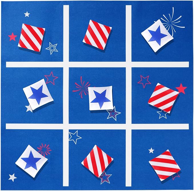 Vanblue 4th of July Tic Tac Toe Bean Bag Toss Game - Giant 3FT Felt Board with 10pcs Red & Blue Bean Bags - Outdoor & Indoor Family Fun Game Set