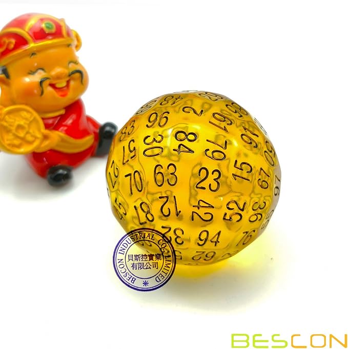 Bescon Translucent Polyhedral Dice 100 Sides Dice, Transparent D100 die, 100 Sided Cube, D100 Game Dice,100-Sided Cube of Amber
