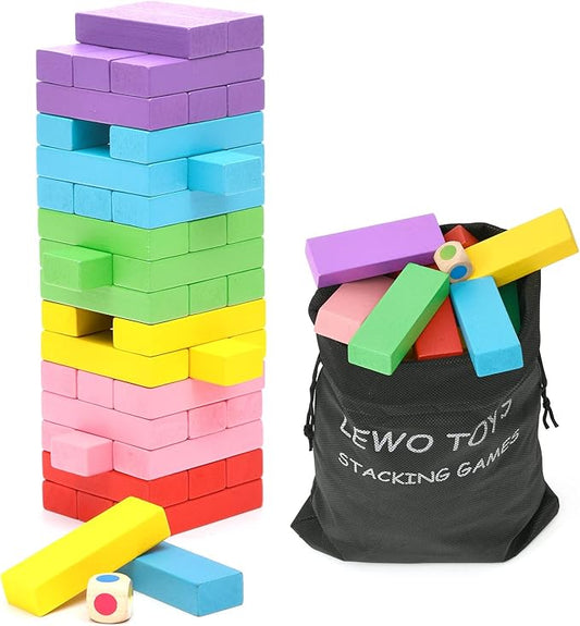 Lewo Wooden Stacking Board Games Building Blocks for Kids Boys Girls- 48 Pieces