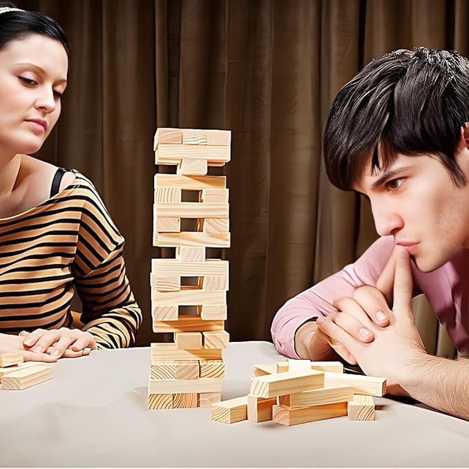 VKX 48Pcs Super Naughty Block Tower Game, Valentine Tumbling Wooden Tower Stacking Blocks Games for Date Night Ideas for Adults Night