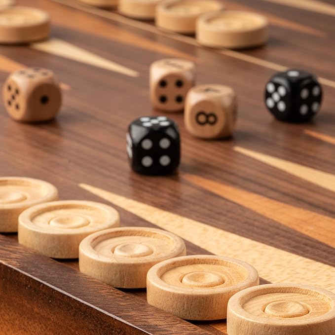 A&A 16.5 inch Deluxe 3 in 1 Wooden Backgammon Set-Chess Set with Checkers/ 3.0 inch King Height Staunton Chess Pieces