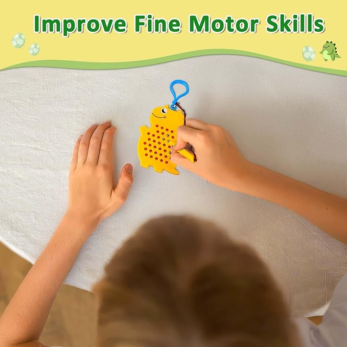 Magnetic Drawing Board for Kids Toddlers with Beads and Magnet Stylus Pen - Keychains Magnetic Dot Art Airplane & Car Ride Road Trip Activities Travel Toys for Kids (Yellow Dinosaur)