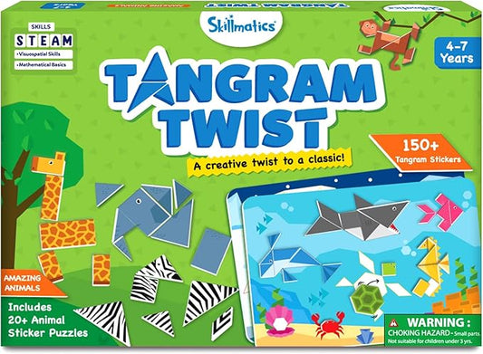 Skillmatics Tangram Sticker Puzzles - Educational Art & Craft Activity with 150+ Foam Tangram Stickers, Creative Toys & Games for Boys & Girls Ages 4, 5, 6, 7