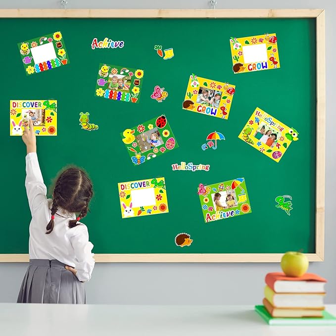 30 Packs Spring Craft Kits for Kids Bulk Springtime DIY Picture Frame Craft Flower Butterfly Easter Art Craft Mothers Day Craft Party Favors Home Classroom Game Activities Bulletin Board Decoration