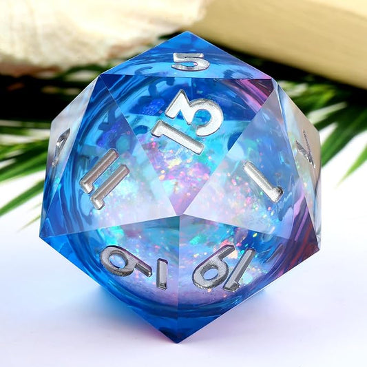 33mm D20 Dice ,DNDND Glitter and Paillette Liquid Core D20 Dice with Gorgeous Gift Box for Dungeons and Dragons (Pink &Blue)