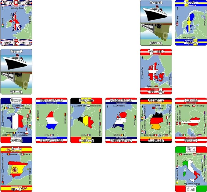 MAPOMINOES EUROPE – The Ultimate Geography Game – Fun and educational travel card game about connecting European countries for kids teens and adults. Like dominoes with maps.