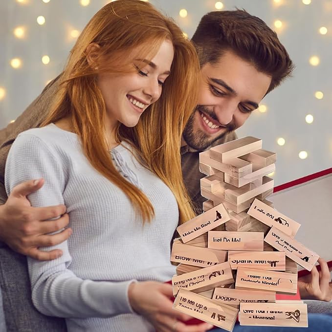Lust Tower - 48Pcs Super Naughty Block Tower Game, Fun Date Night Activities, Valentine Tumbling Tower Stacking Blocks, Date Night Party Game (1 Set)