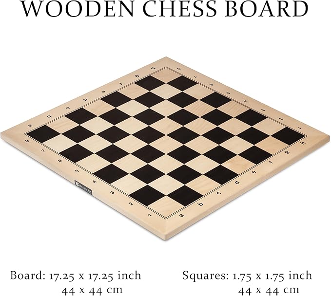 A&A 17.25" Professional Wooden Chess Board with Storage Bag/Ebony Wood & Maple Inlay / 1.75" Squares w/Notation