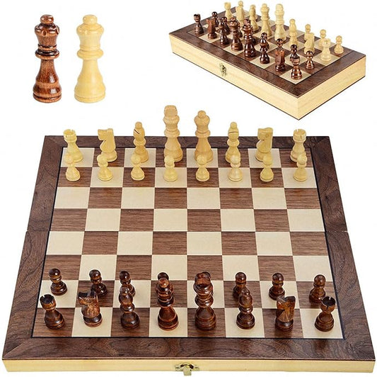 LEAP Wooden Chess Set Magnetic Travel Size 11.5" Inches - 2 Extra Queens - Magnetic Folding Board, Handmade Portable Travel Chess Board Game Sets with Pieces Storage Slots - All Adults and Beginner