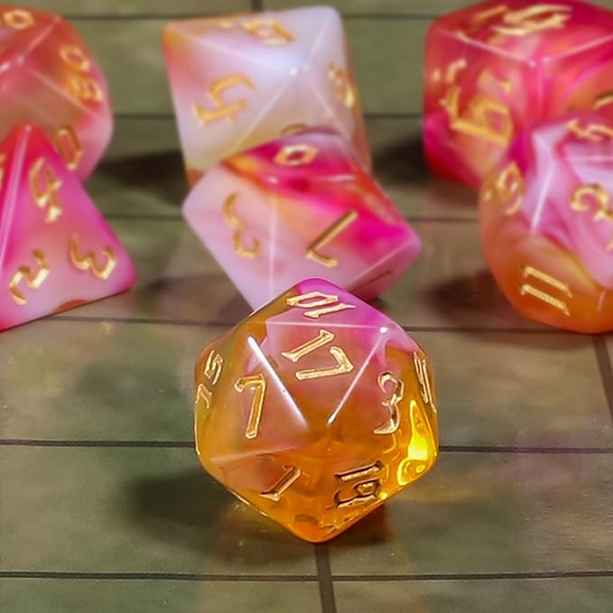 CiaraQ DND Polyhedral Dice Set for Dungeons and Dragons RPG MTG Role Playing Table Games-with 1 Dice Pouch (Pink + Yellow)