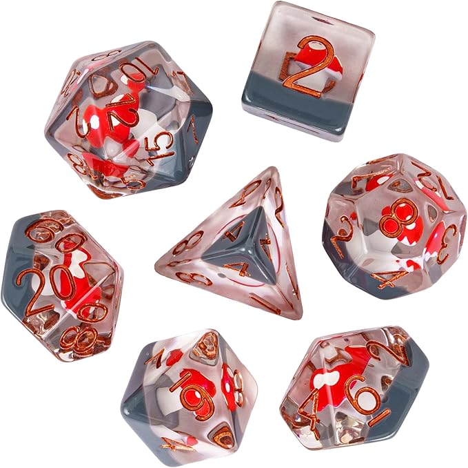 UDIXI 7PCS DND Dice Set, Resin Mushroom D&D Dice Set Red Polyhedral Dice for Dungeons and Dragons Role Playing Games
