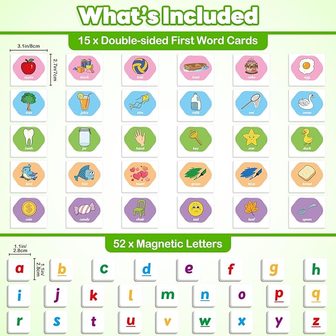 First Word Games,Magnetic Letters & Flash Cards,Phonics Games,Alphabet Learning Toys, Refrigerator Fridge ABC Magnets for Kids,Speech Therapy Toys for Toddler,Spelling for Preschool Classroom