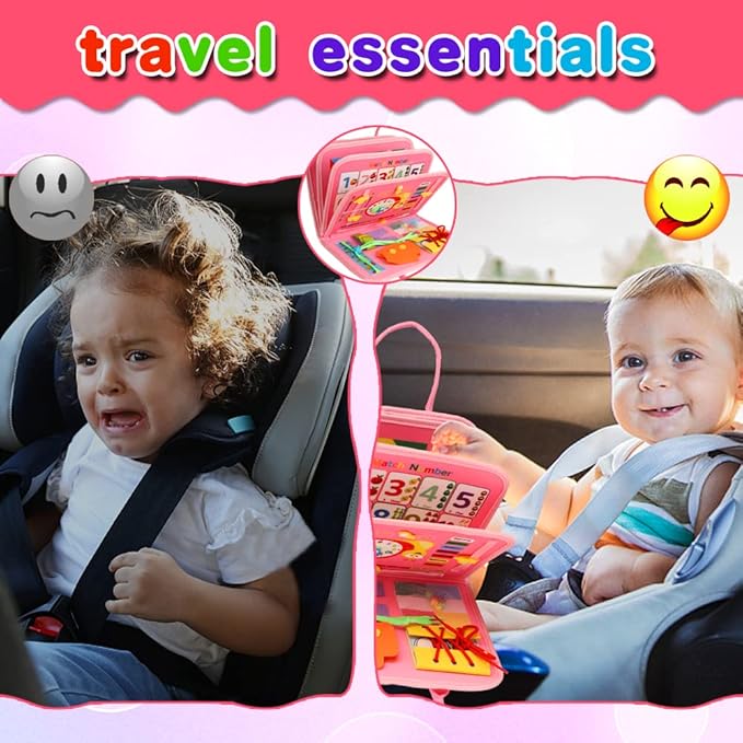 Busy Board for 1 Year Old, Montessori Busy Board Toys for Toddlers 1 2 3 4 Years Old Sensory Toys Quiet Book for Toddler Girls Educational Activity Airplane Car Travel Toys Birthday