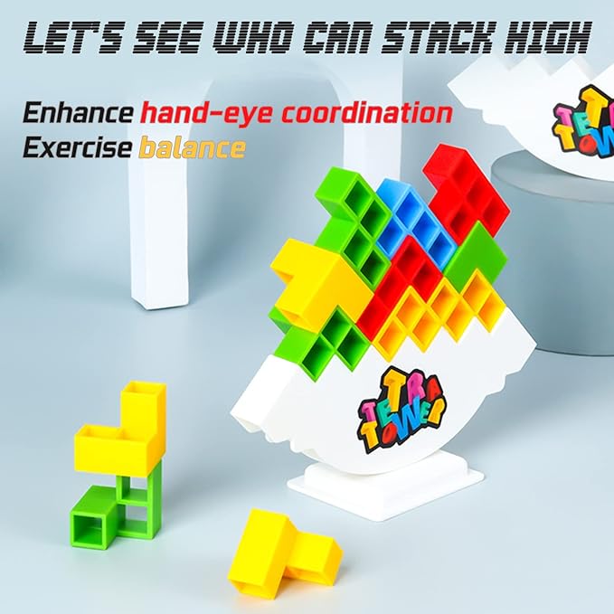 32 Pcs Tetra Tower Balance Stacking Blocks Game, Board Games for 2 Players+ Family Games, Parties, Travel, Kids & Adults Team Building Blocks Toy