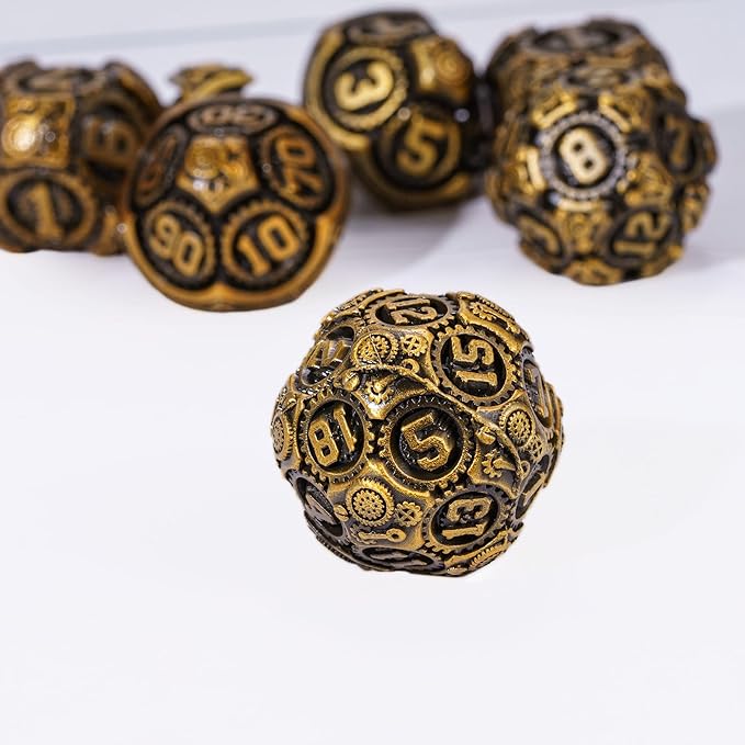 Metal Dice Set D&D, 7-Die DND Dice Metal Gear Dice with Gift Bag for DND Dungeons and Dragons Role Playing Games(Antique Gold)