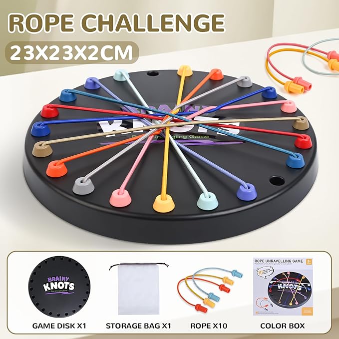 Brainy Knots Game, Twisted Rope Puzzle, Interactive Puzzle for Kids and Families, Brainy Knots Rope Untangling Game (Black V2)