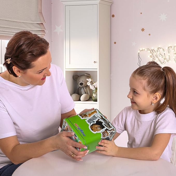 110 Fridge Magnet for Toddlers in Gift Tin Box Kids Magnets for Fridge - Realistic Magnetic Animals for Refrigerator - Safe Educational Materials for Baby: Zoo, Farm, Fruits, Vegetables, Transport