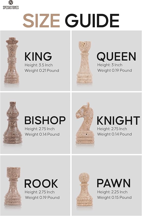 Marble Chess Set 15 Inch Oceanic & Travertine Checkers Board Game with Pieces, 2 Extra Queens and Storage Box, Strategy Set for Adults & Family, Travel, Tabletop Play