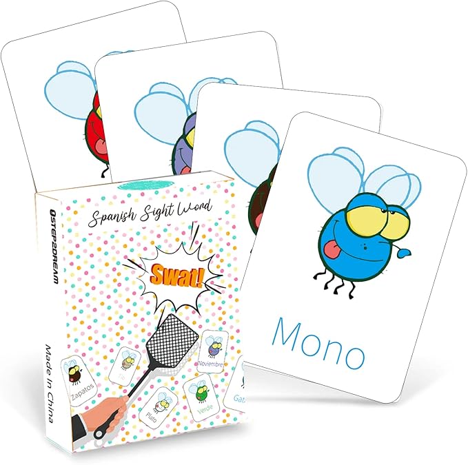 1step2dream Spanish Sight Words Game | 108 Fly Words with 4 Fly Swatters | Swat Educational Learning Games for Classroom,Kids