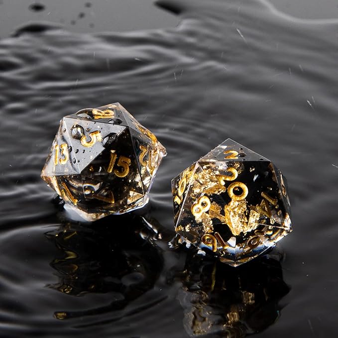 YEMEKO Single D20 Dice - 22mm, 20 Sided D&D Dice for Dungeons and Dragons, DND Dice with Resin Sharp Edge, Handmade Polyhedral for RPG, Roleplaying Games MTG Table Games(Black Gold)