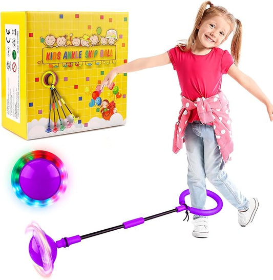 Blackma Ankle Skip Ball for Kids - Portable Foldable Colorful Flash Wheel Swing Ball, Outside Game Toys for Kids Indoor & Outdoor, Birthday Gift for Boys & Girls Age 5 6 7 8 9 10 Years Old (Purple)