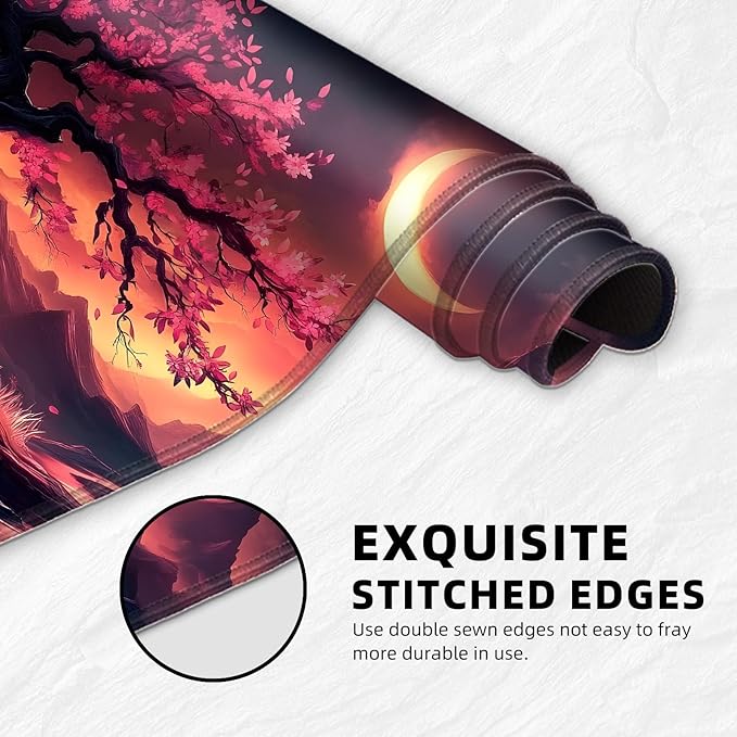 for MTG Playmat with Storage Bag, for TCG Playmat and Playing Card Mat for Magic Board Games, Non-Slip Pink Leaves Tree Desk Mat, Stitched Edges Game Mat, Rollable & Foldable Card Playmat