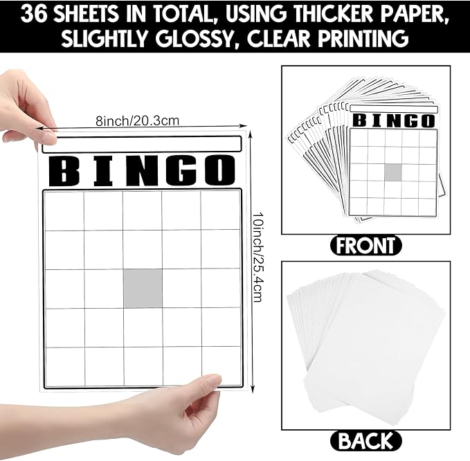 36 Pcs Blank Bingo Cards White Jumbo Bingo Game Board Make Your Own Cards Bulk Blank Large Sheet Squares Funny Game Board for Adult Party Square Fill in Gift