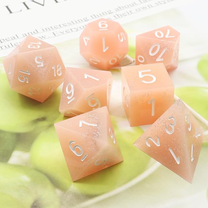 Haxtec Sharp Edge Dice Pink DND Dice Set Resin Dice with Dice Case Glitter Polyhedral D&D Dice for TTRPGs Dungeons and Dragons DND Gift-Pink Silver Glitter 16mm