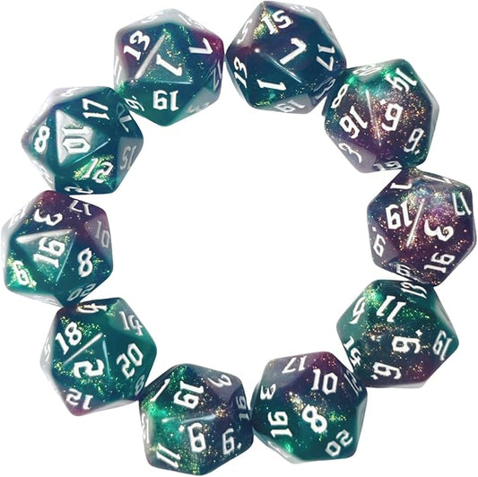 10PCs D20 Polyhedral Dice Set 22mm for DND RPG MTG Dungeons and Dragons Dice (Purple+Green)