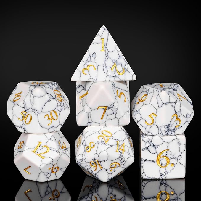 UDIXI Howlite Stone Dice Set D&D 7PCS Gemstone Dice Polyhedral DND Dice with Gift Case for Dungeons and Dragons Role Playing Games Tabletop Games