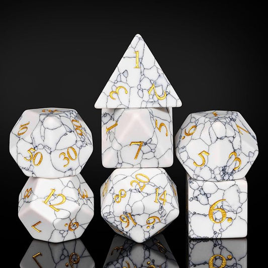 UDIXI Howlite Stone Dice Set D&D 7PCS Gemstone Dice Polyhedral DND Dice with Gift Case for Dungeons and Dragons Role Playing Games Tabletop Games