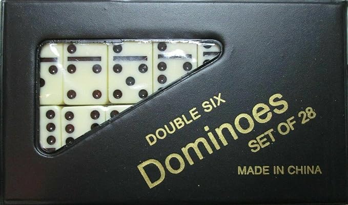 Dominoes Double Six Game Mini Set of 28 Travel Game Tile Size is 1 1/2 X 3/4 X 1/4 inches for Travel, Case Color May Vary.