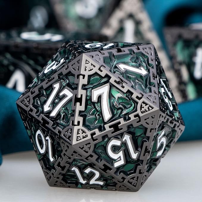 ARUOHHA 7pcs DND Metal Dice Set Polyhedral RPG Role Playing Game D and D Dice with Gift Box, D20 D12 D10 D8 D6 D4 (Green)