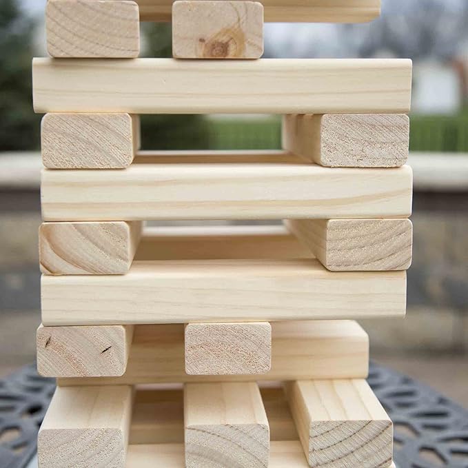 Hey! Play! Tower Stacking Board Games with 54 Giant Wooden Blocks - Nontraditional Yard Games for Kids and Adults with Carry Case - Ages 6 and Older