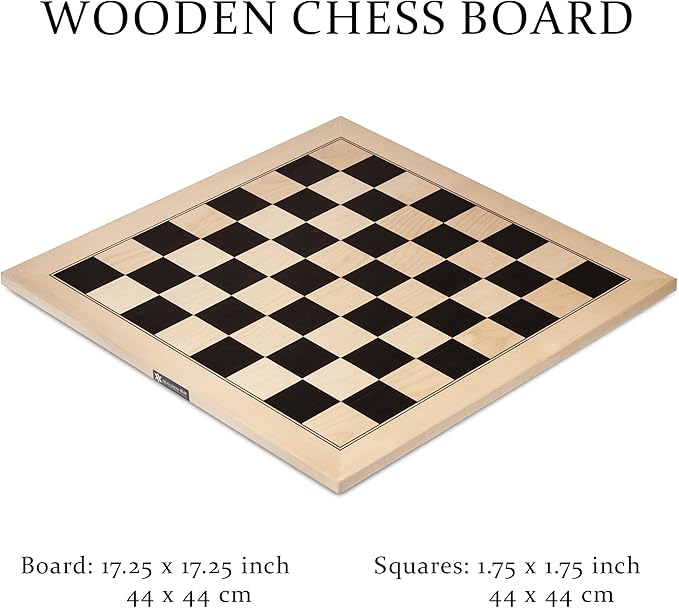 A&A 17.25" Professional Wooden Chess Board with Storage Bag/Ebony Wood & Maple Inlay / 1.75" Squares w/o Notation