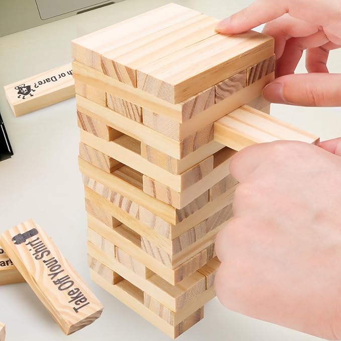 Ultimate Lust Tower Game for Adults - 48-Piece Naughty Wooden Stacking Blocks for Couples, Perfect for Date Nights, Valentine's Day, and Fun Drinking Games