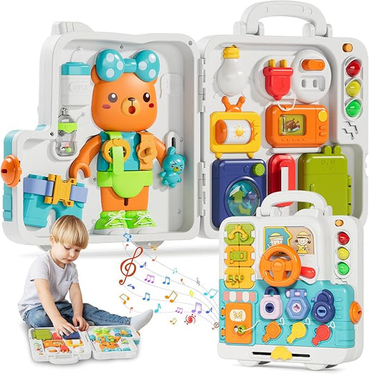 Hangrui Montessori Toys for 1 Year Old, Musical Busy Board, Learning Sensory Toddler Toys for 1-3, Motor Skills Developmental Toy for 12-18 Month, Birthday Gift Travel Toys for 1+ Year Old Boy Girl