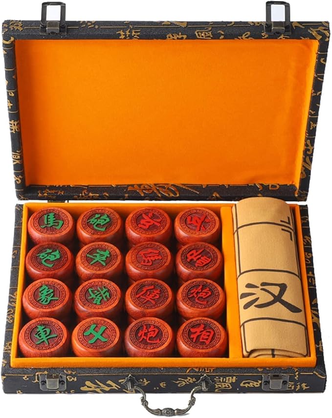 1.88inch Mahogany Chines Chess Gift Box Set （Xiangqi ） Chines Traditional Xiangqi Classic Educational Strategy Board Games 2 Players Travel Game Set with Wooden Box and Leather Chessboard