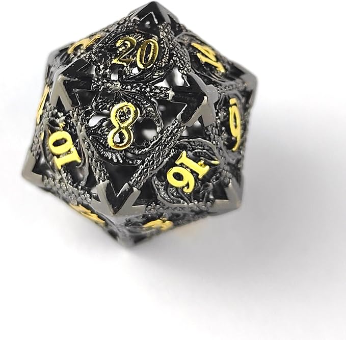 Hollow Dragon Metal Dice,Unique Dungeons and Dragons Polyhedral Dice Set for D&D TRPG,MTG,Pathfinder,Table Board Roll Playing Games D4 D6 D8 D10 D% D12 D20 (Black and Gold)