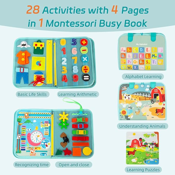 Busy Board Montessori Toys for Boy Girl Birthday Gifts, Busy Book Learning Sensory Easter Toys for Toddlers, Toddler Travel Autism Educational Activities Fine Motor Skills